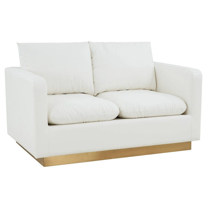 Causeuse en cuir moderne Nervo avec base et coussins dorés - 55.9