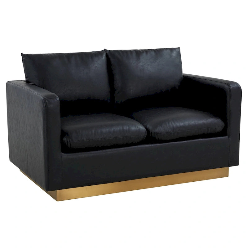 Causeuse en cuir moderne Nervo avec base et coussins dorés - 55.9