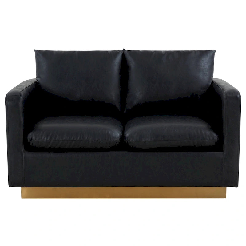 Causeuse en cuir moderne Nervo avec base et coussins dorés - 55.9