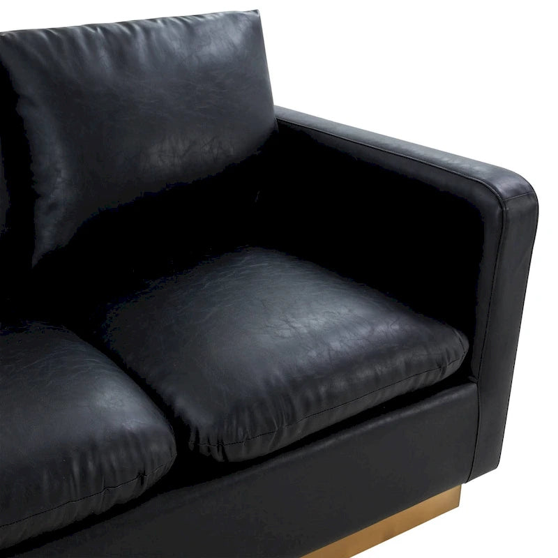 Causeuse en cuir moderne Nervo avec base et coussins dorés - 55.9