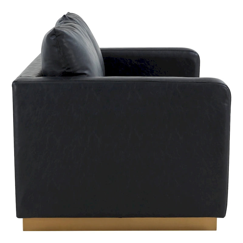 Causeuse en cuir moderne Nervo avec base et coussins dorés - 55.9