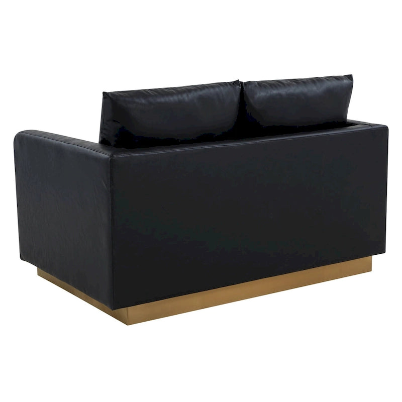 Causeuse en cuir moderne Nervo avec base et coussins dorés - 55.9
