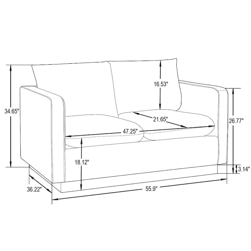 Causeuse en cuir moderne Nervo avec base et coussins dorés - 55.9