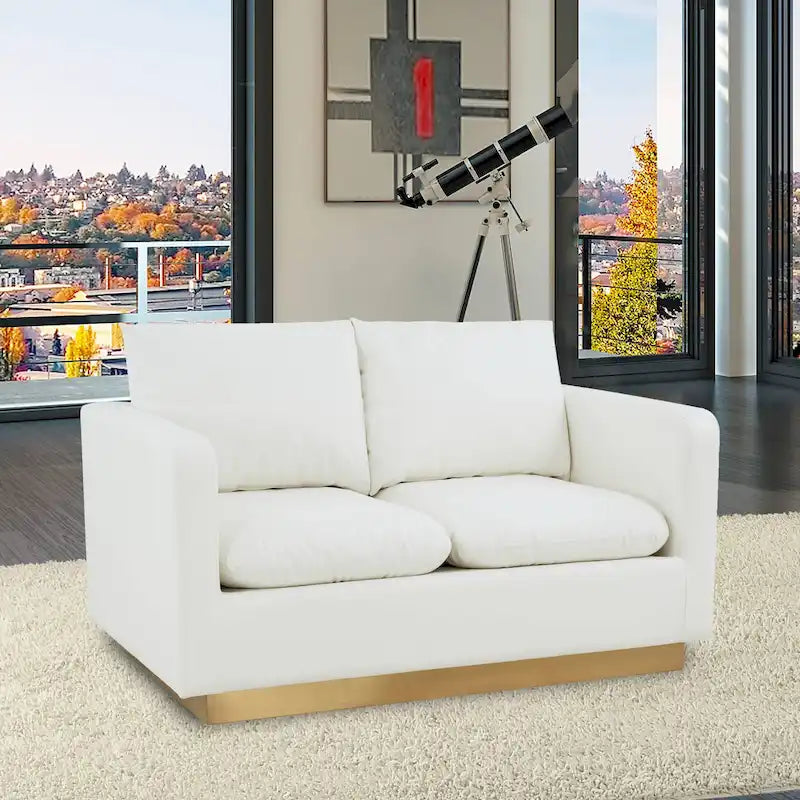 Causeuse en cuir moderne Nervo avec base et coussins dorés - 55.9