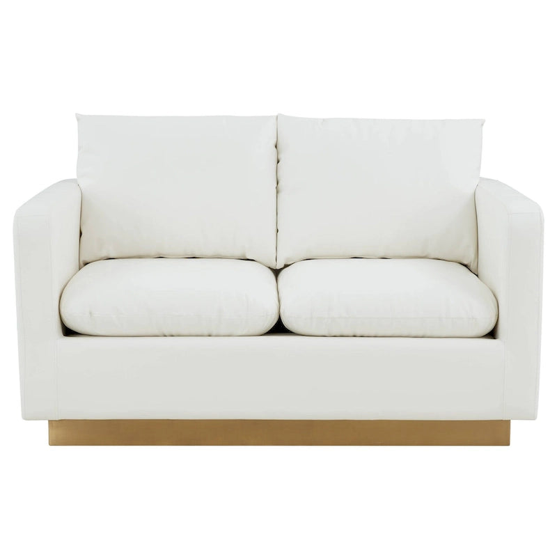 Causeuse en cuir moderne Nervo avec base et coussins dorés - 55.9
