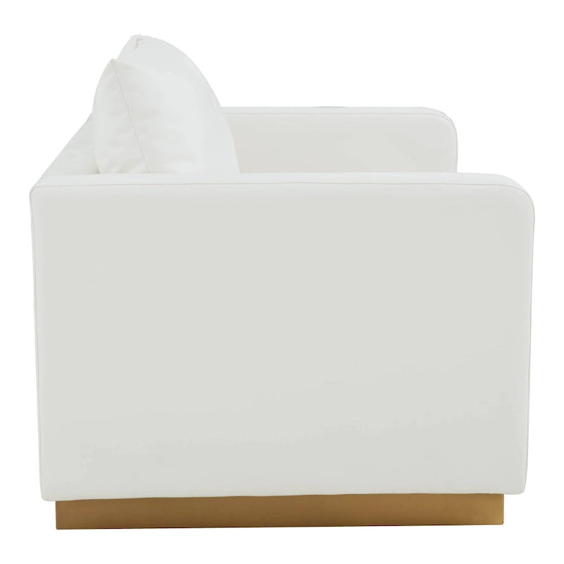 Causeuse en cuir moderne Nervo avec base et coussins dorés - 55.9