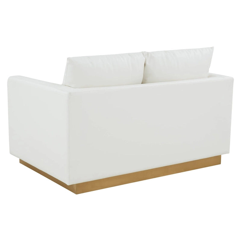 Causeuse en cuir moderne Nervo avec base et coussins dorés - 55.9