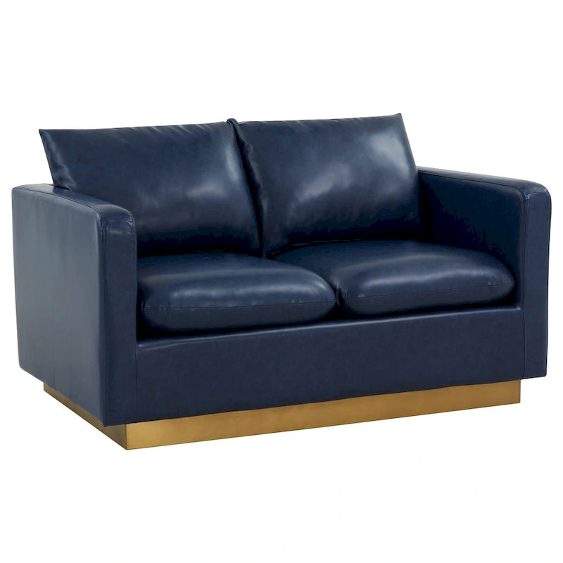 Causeuse en cuir moderne Nervo avec base et coussins dorés - 55.9