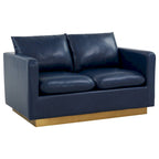 Causeuse en cuir moderne Nervo avec base et coussins dorés - 55.9