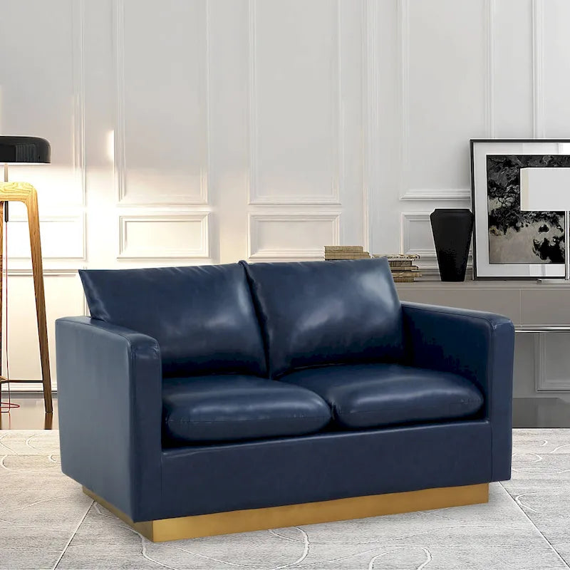 Causeuse en cuir moderne Nervo avec base et coussins dorés - 55.9