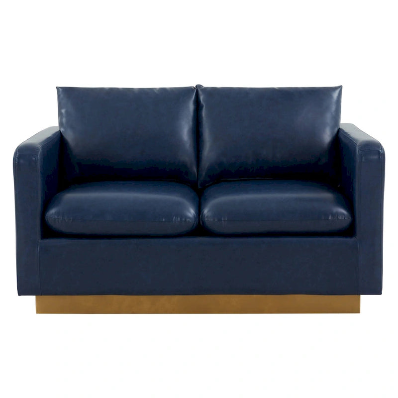 Causeuse en cuir moderne Nervo avec base et coussins dorés - 55.9