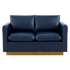 Causeuse en cuir moderne Nervo avec base et coussins dorés - 55.9
