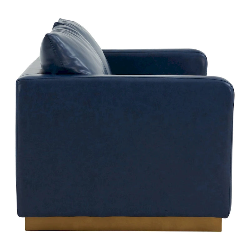 Causeuse en cuir moderne Nervo avec base et coussins dorés - 55.9