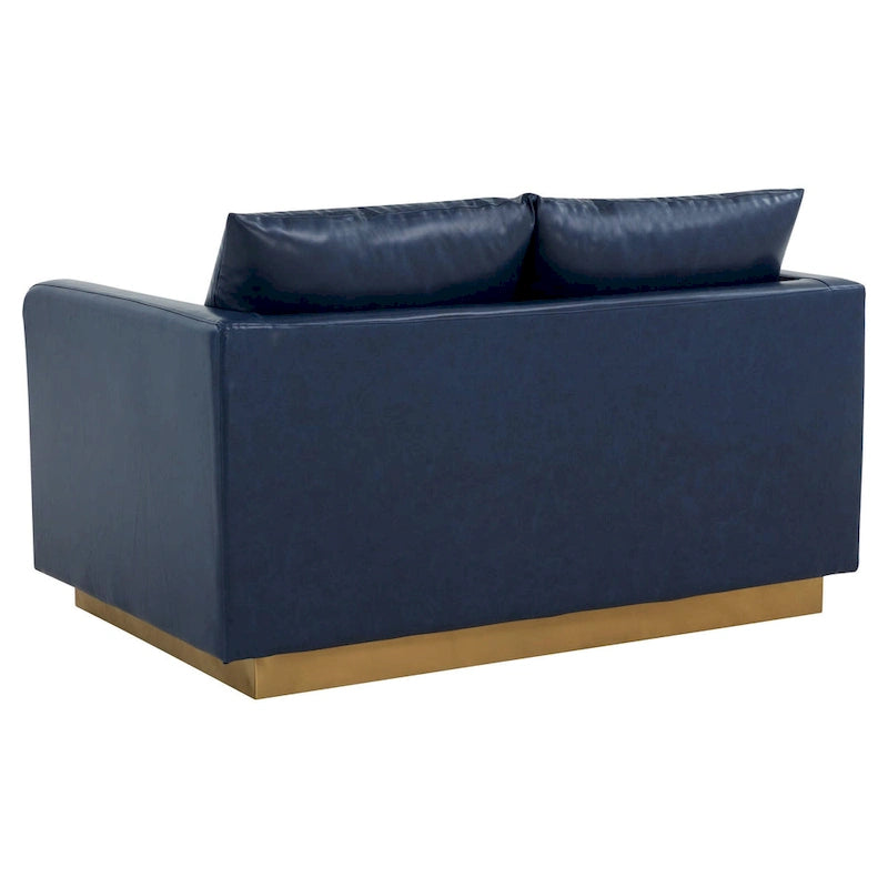 Causeuse en cuir moderne Nervo avec base et coussins dorés - 55.9