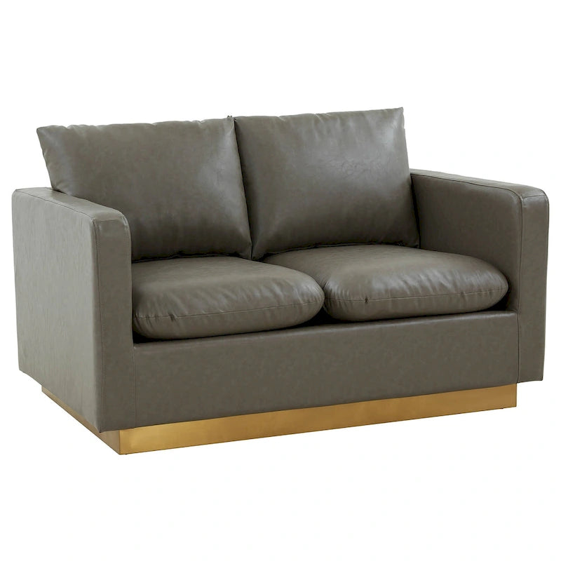 Causeuse en cuir moderne Nervo avec base et coussins dorés - 55.9