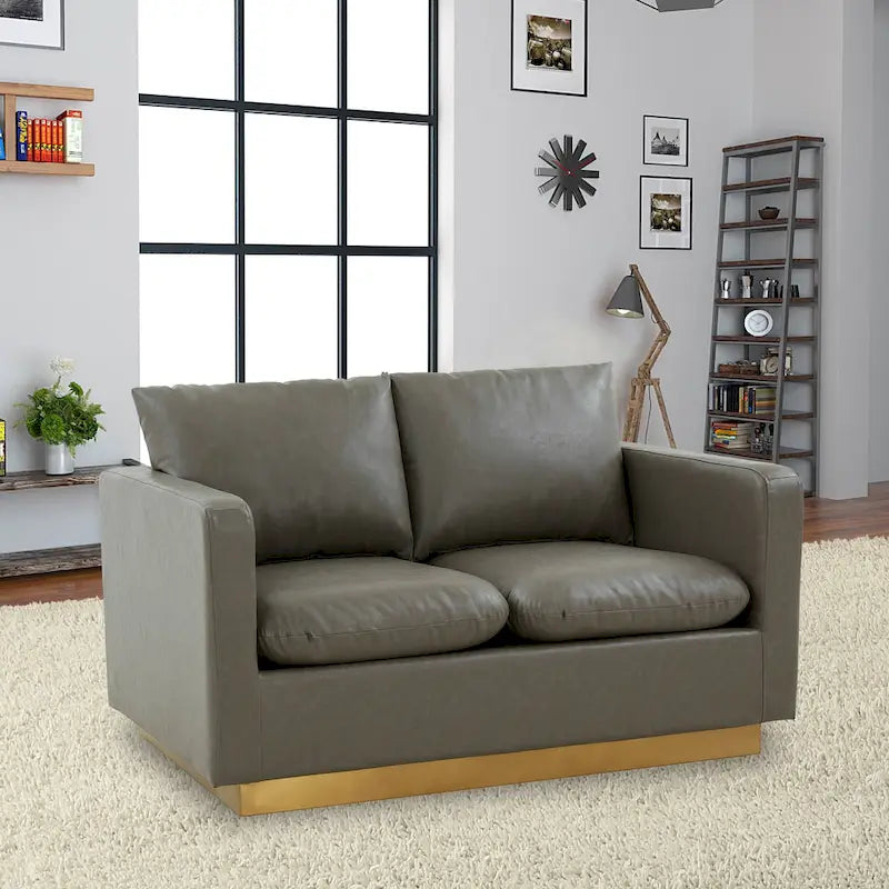 Causeuse en cuir moderne Nervo avec base et coussins dorés - 55.9