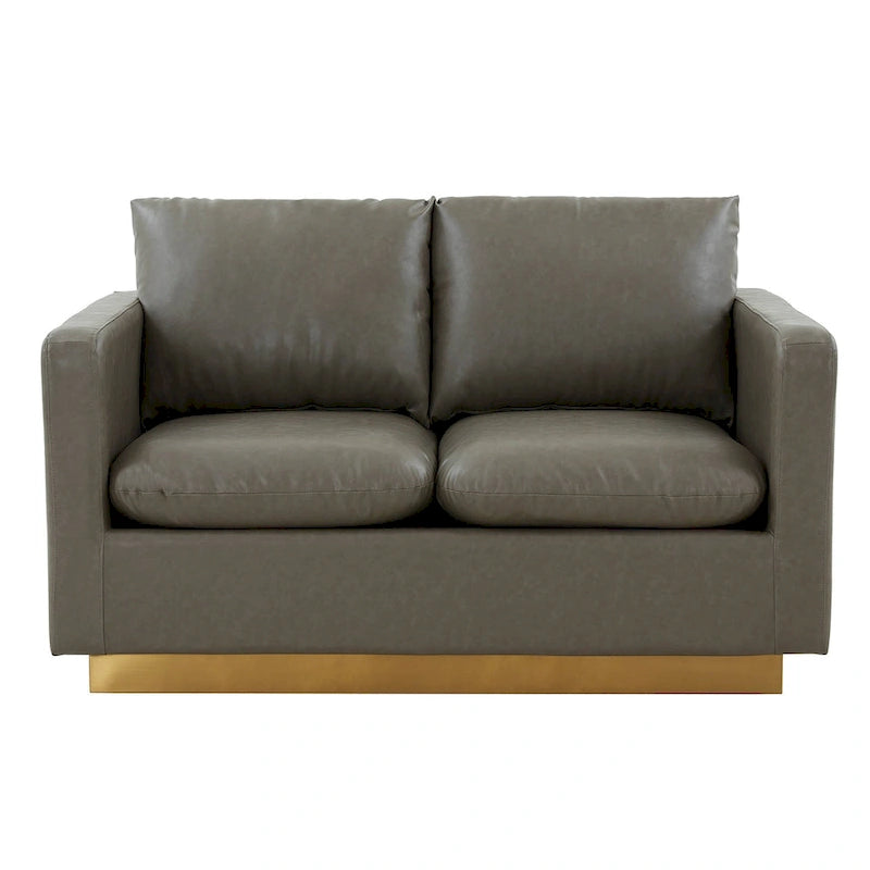 Causeuse en cuir moderne Nervo avec base et coussins dorés - 55.9