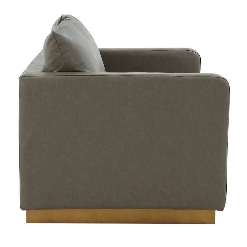 Causeuse en cuir moderne Nervo avec base et coussins dorés - 55.9