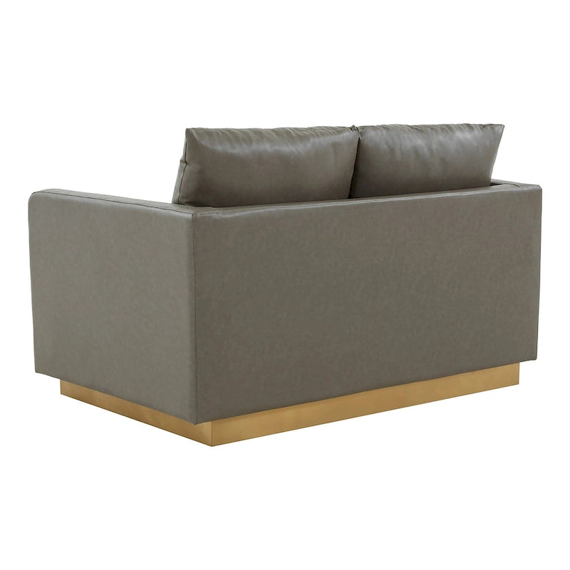 Causeuse en cuir moderne Nervo avec base et coussins dorés - 55.9