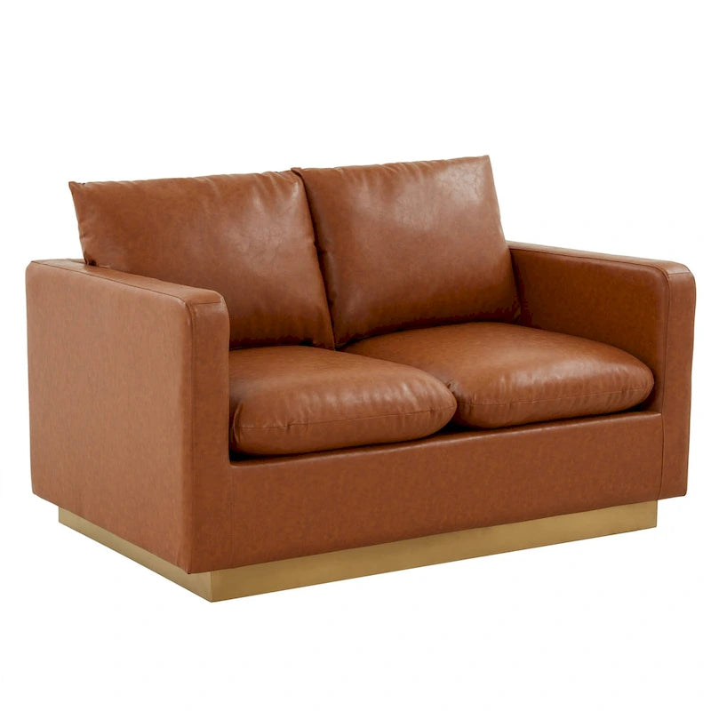 Causeuse en cuir moderne Nervo avec base et coussins dorés - 55.9