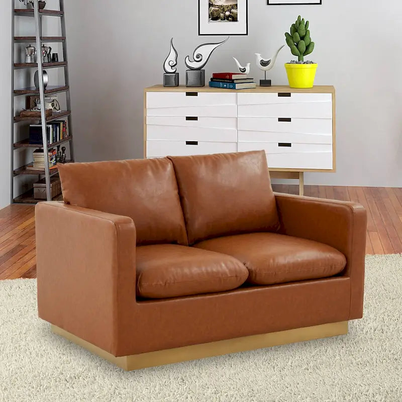 Causeuse en cuir moderne Nervo avec base et coussins dorés - 55.9