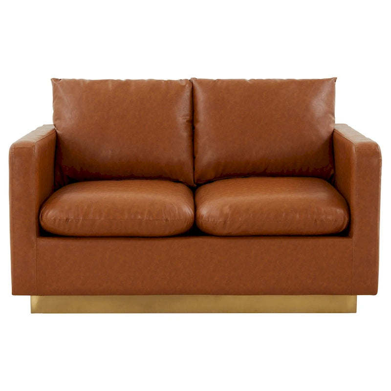Causeuse en cuir moderne Nervo avec base et coussins dorés - 55.9
