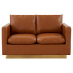 Causeuse en cuir moderne Nervo avec base et coussins dorés - 55.9