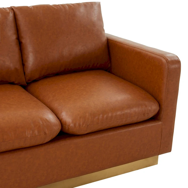 Causeuse en cuir moderne Nervo avec base et coussins dorés - 55.9