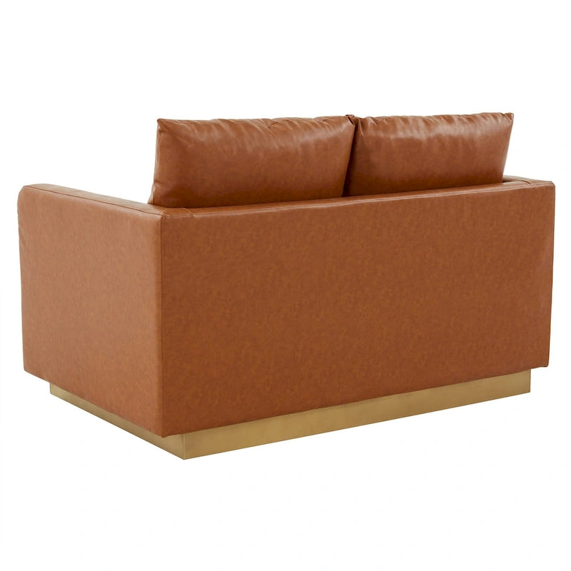 Causeuse en cuir moderne Nervo avec base et coussins dorés - 55.9