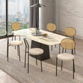 Lot de 4 chaises de salle à manger modernes avec dossier en rotin et siège en velours rembourré pour bureau à domicile, salon et cuisine