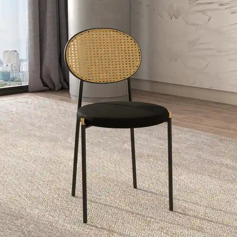 Lot de 4 chaises de salle à manger modernes avec dossier en rotin et siège en velours rembourré pour bureau à domicile, salon et cuisine