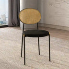 Lot de 4 chaises de salle à manger modernes avec dossier en rotin et siège en velours rembourré pour bureau à domicile, salon et cuisine