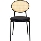 Lot de 4 chaises de salle à manger modernes avec dossier en rotin et siège en velours rembourré pour bureau à domicile, salon et cuisine