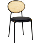 Lot de 4 chaises de salle à manger modernes avec dossier en rotin et siège en velours rembourré pour bureau à domicile, salon et cuisine