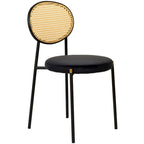Lot de 4 chaises de salle à manger modernes avec dossier en rotin et siège en velours rembourré pour bureau à domicile, salon et cuisine