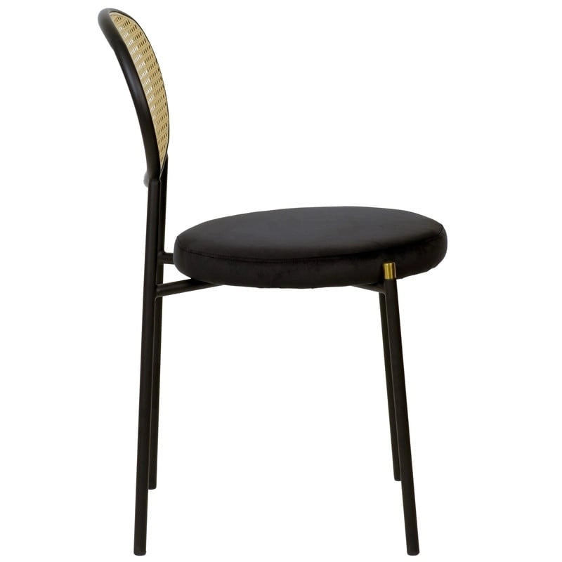 Lot de 4 chaises de salle à manger modernes avec dossier en rotin et siège en velours rembourré pour bureau à domicile, salon et cuisine