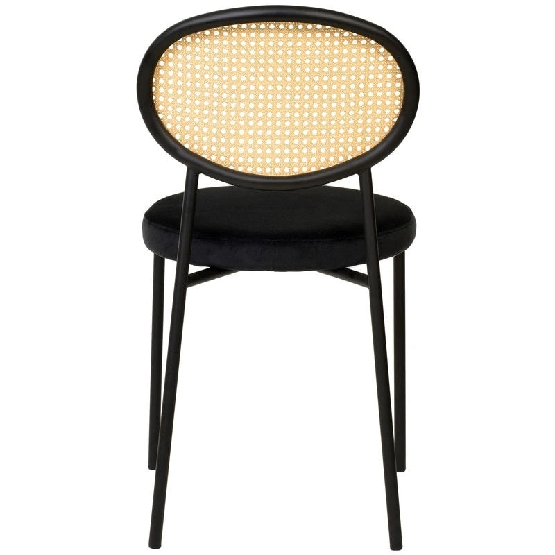 Lot de 4 chaises de salle à manger modernes avec dossier en rotin et siège en velours rembourré pour bureau à domicile, salon et cuisine