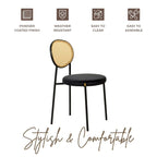 Lot de 4 chaises de salle à manger modernes avec dossier en rotin et siège en velours rembourré pour bureau à domicile, salon et cuisine