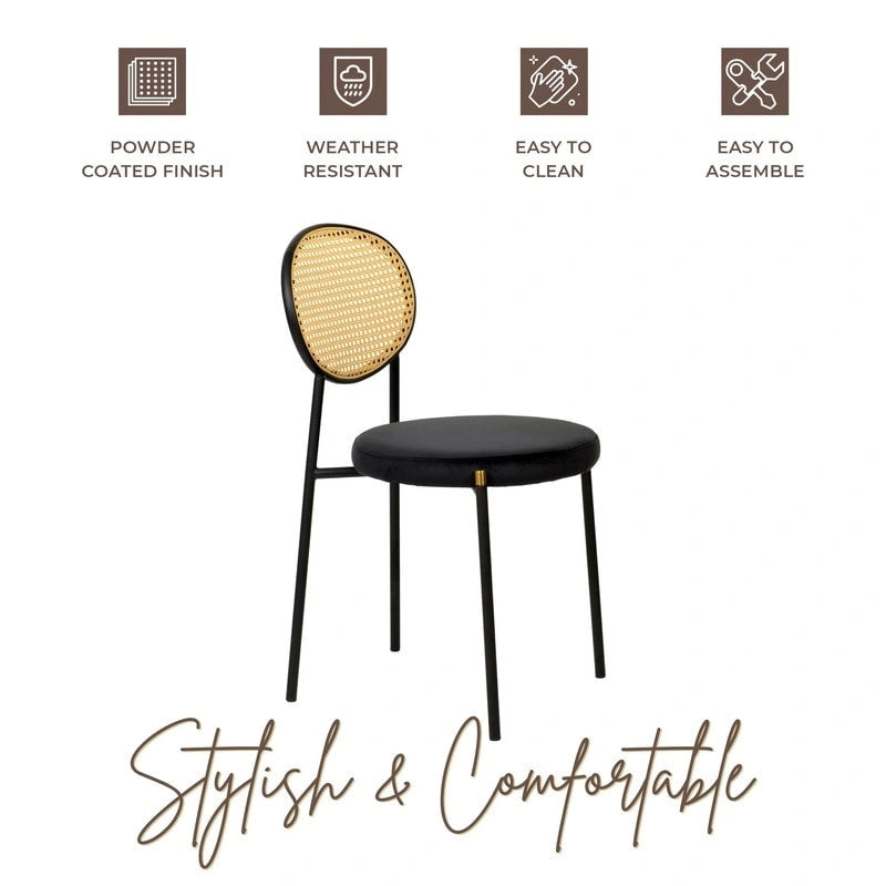 Lot de 4 chaises de salle à manger modernes avec dossier en rotin et siège en velours rembourré pour bureau à domicile, salon et cuisine