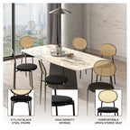 Lot de 4 chaises de salle à manger modernes avec dossier en rotin et siège en velours rembourré pour bureau à domicile, salon et cuisine