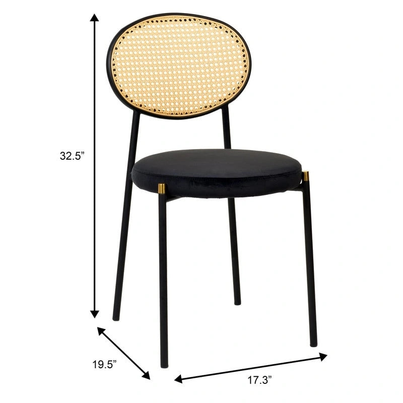 Lot de 4 chaises de salle à manger modernes avec dossier en rotin et siège en velours rembourré pour bureau à domicile, salon et cuisine