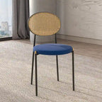 Lot de 4 chaises de salle à manger modernes avec dossier en rotin et siège en velours rembourré pour bureau à domicile, salon et cuisine
