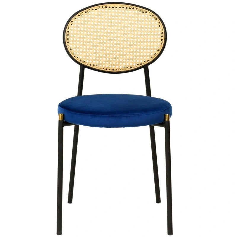 Lot de 4 chaises de salle à manger modernes avec dossier en rotin et siège en velours rembourré pour bureau à domicile, salon et cuisine