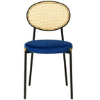 Lot de 4 chaises de salle à manger modernes avec dossier en rotin et siège en velours rembourré pour bureau à domicile, salon et cuisine