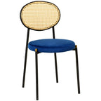 Lot de 4 chaises de salle à manger modernes avec dossier en rotin et siège en velours rembourré pour bureau à domicile, salon et cuisine