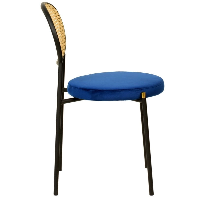 Lot de 4 chaises de salle à manger modernes avec dossier en rotin et siège en velours rembourré pour bureau à domicile, salon et cuisine