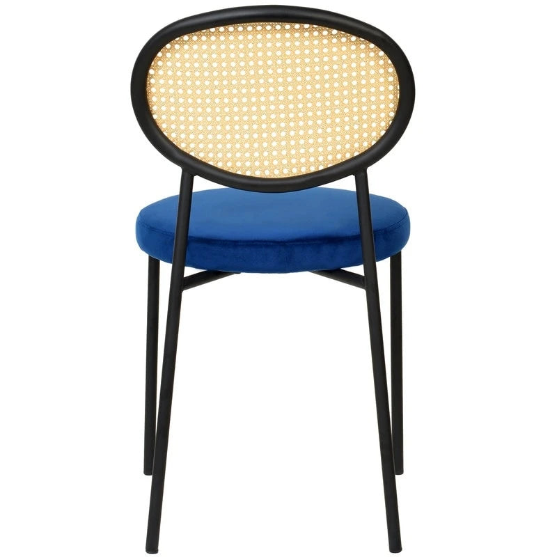 Lot de 4 chaises de salle à manger modernes avec dossier en rotin et siège en velours rembourré pour bureau à domicile, salon et cuisine