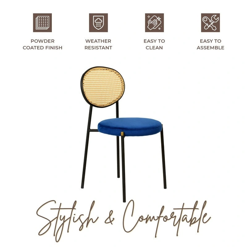 Lot de 4 chaises de salle à manger modernes avec dossier en rotin et siège en velours rembourré pour bureau à domicile, salon et cuisine