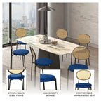 Lot de 4 chaises de salle à manger modernes avec dossier en rotin et siège en velours rembourré pour bureau à domicile, salon et cuisine