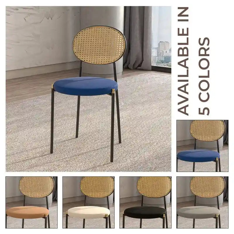 Lot de 4 chaises de salle à manger modernes avec dossier en rotin et siège en velours rembourré pour bureau à domicile, salon et cuisine